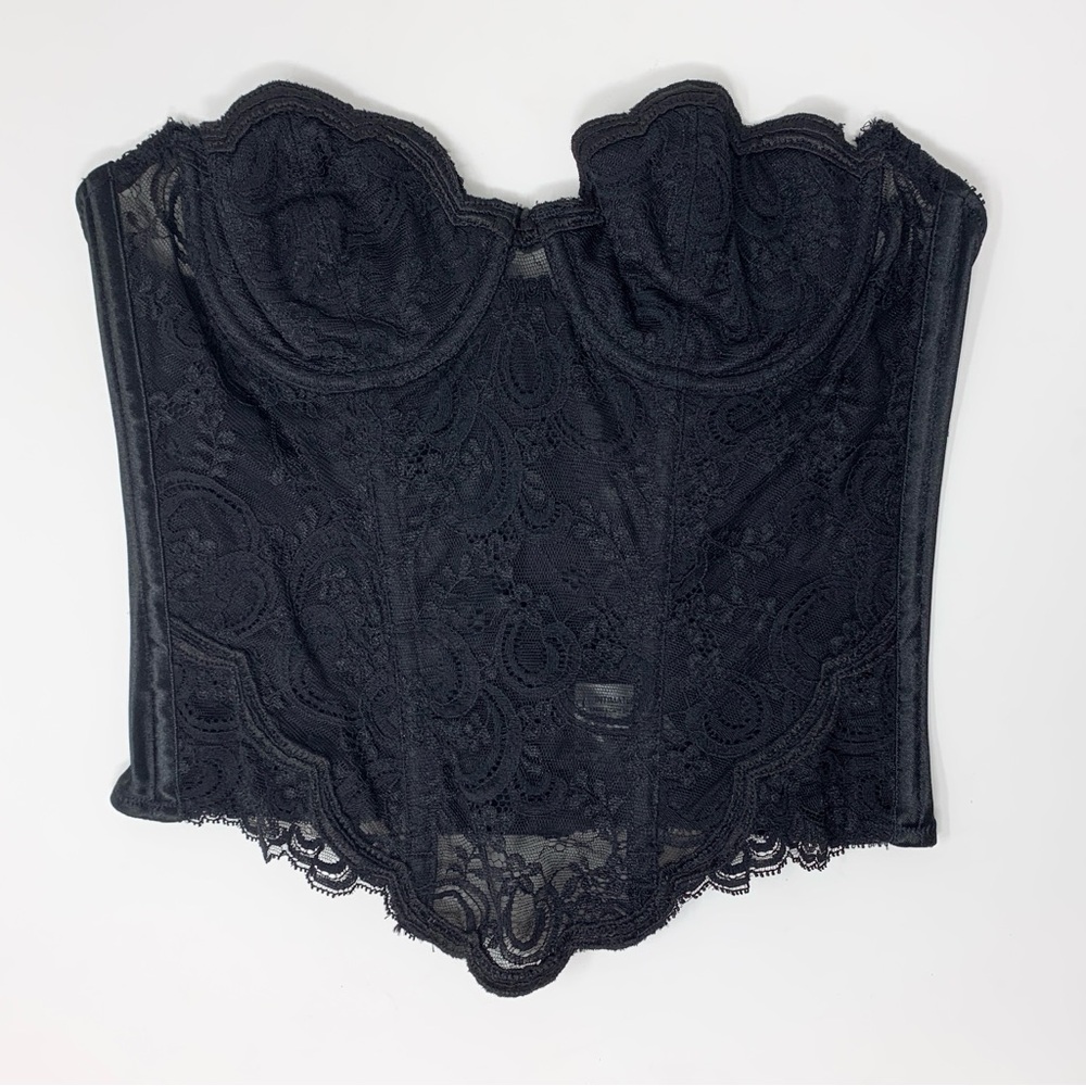Christian Dior Vintage Lace Bustier Corset (Sz 34B) Center-Logo Floral Sheer Top - Picture 8 of 13